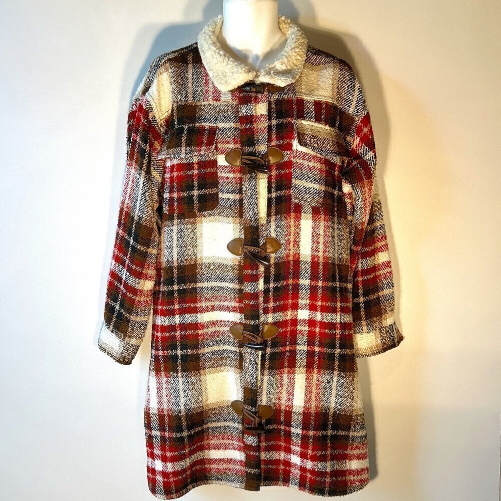 Maurices SZXXL Chunky Plaid Coat Toggles Sherpa Collar Western Preppy Ranch